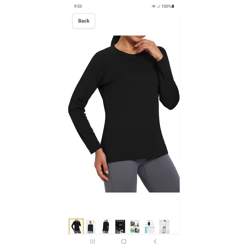 New Medium Baleaf Black Long Sleeve UPF50 RashGuard Lightweight Active Shirt NWT